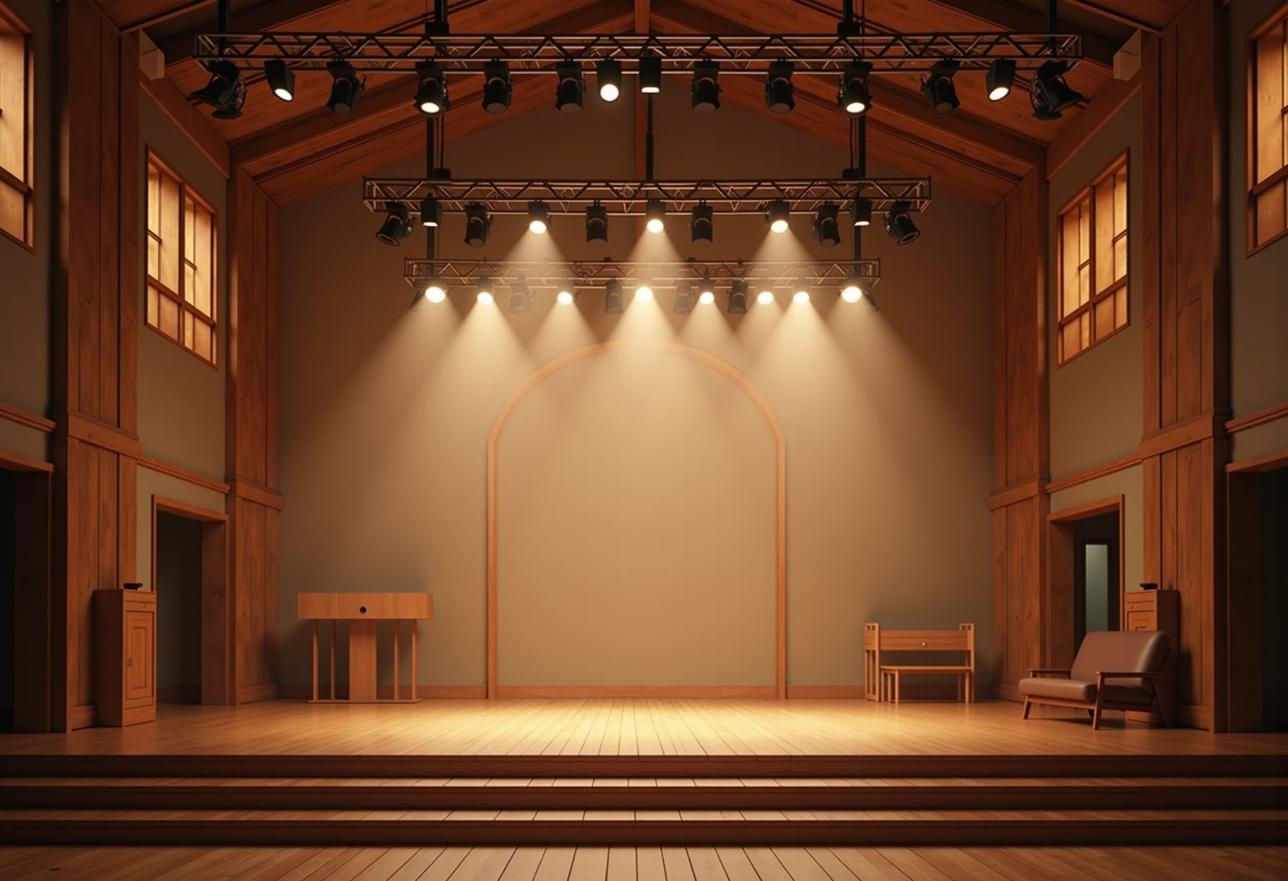 LED stage lights on existing pipe grid