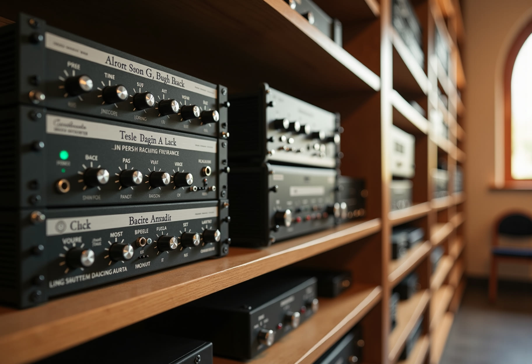 Rack with labeled runs and UPS